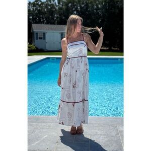 MOON RIVER Tropical MIDI DRESS in Palm Print  Brunch Vacation Dress Size S NWT